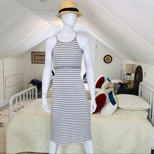 Gray white stripe Spaghetti strap sun dress